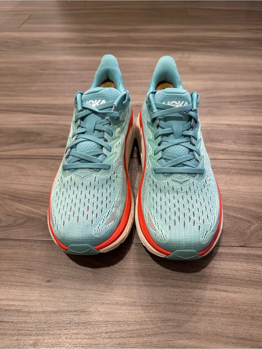 Hoka One One Mint Teal Running Shoes with Coral Accent - Picture 2 of 4